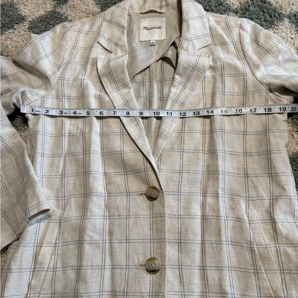 MADEWELL Dorset Blazer in Windowpane Linen Blend 2 Button Jacket Summer Spring S - Picture 6 of 9